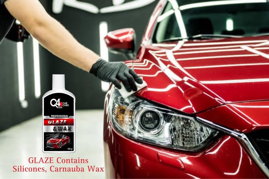 Q4 EVER Scratch Remover Kit | Q4 Ever Scratch Remover 100 Gm + Q4 Ever Glaze & Wax 100 Gm + Applicator + Microfiber Cloth (Pack Of-4), Black