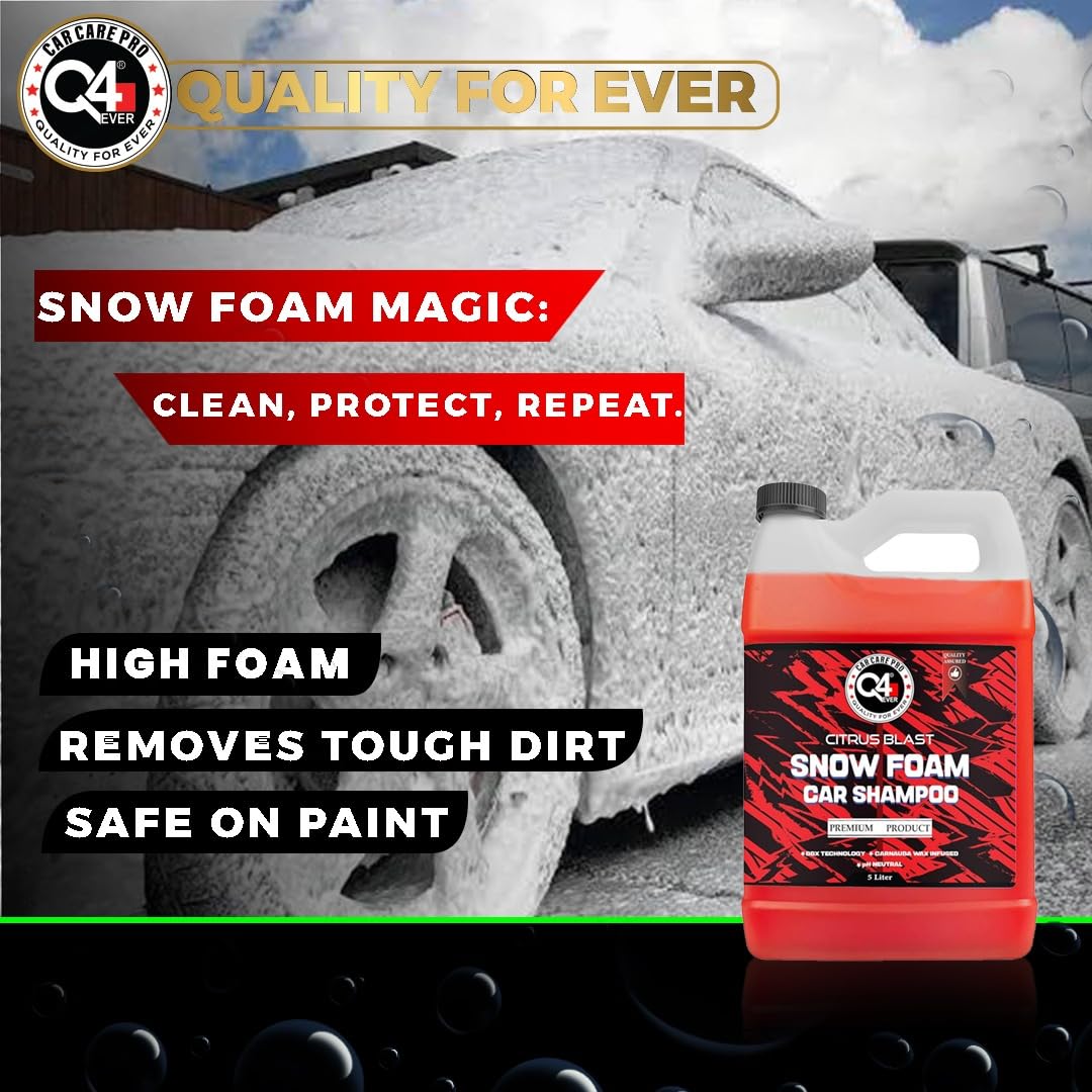 Q4 EVER Ultra Premium Snow Foam Car Shampoo -5 KG | Premium Brazilian Carnube Wax | BBX Technology | PH Nuetral