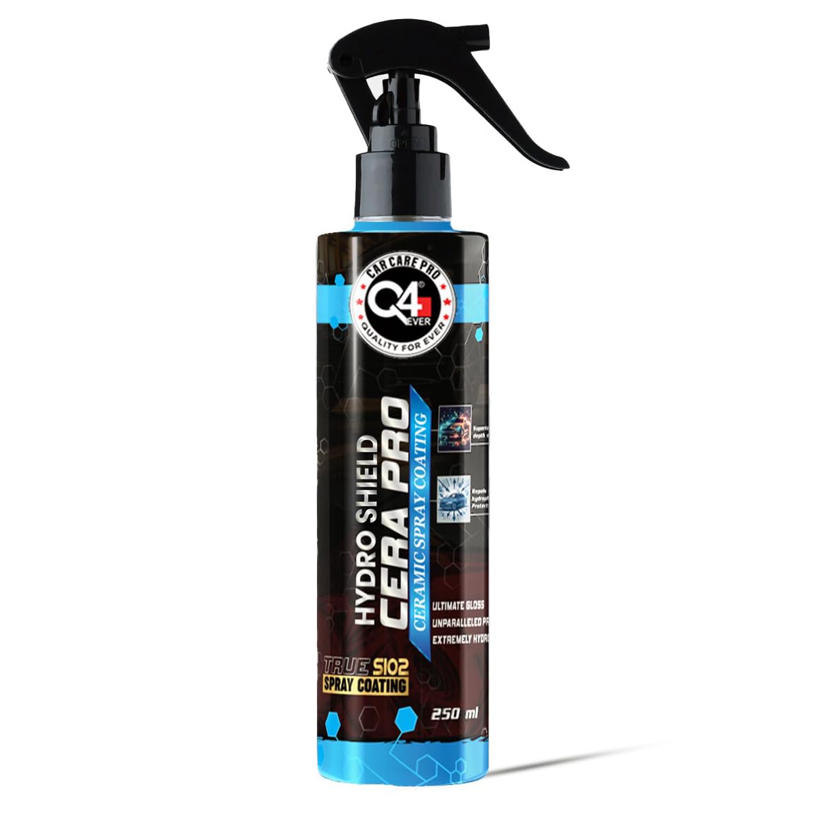 Q4 EVER Cera PRO Ceramic Coating Hydro Shield 250ml | DIY Easy Application for Car & Bike Protection | Pack of 1