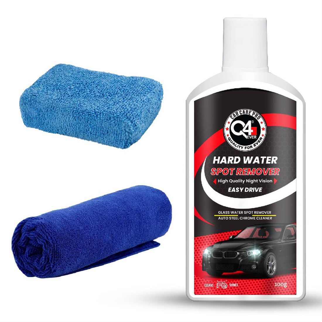 Q4 EVER Auto Care Glass Polish Hard Water Spot Remover - (3 Item Pack - Cream)